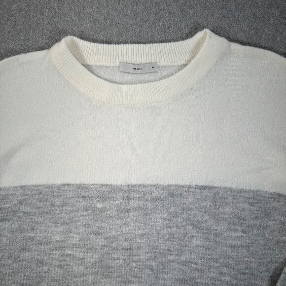 Pigalle Colorblock Crewneck Sweater Size Medium Gray Fuzzy Pullover - Picture 3 of 9